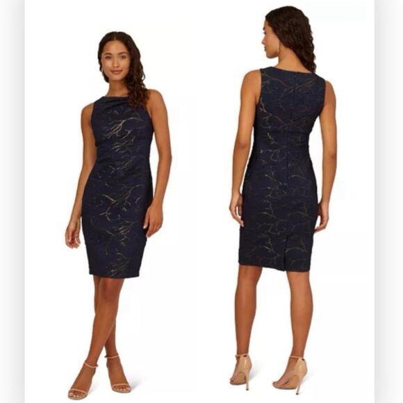 Adrianna Papell AP1D104884 Metallic Stretch Jacquard Sheath Dress size 4 NWT - Picture 1 of 6
